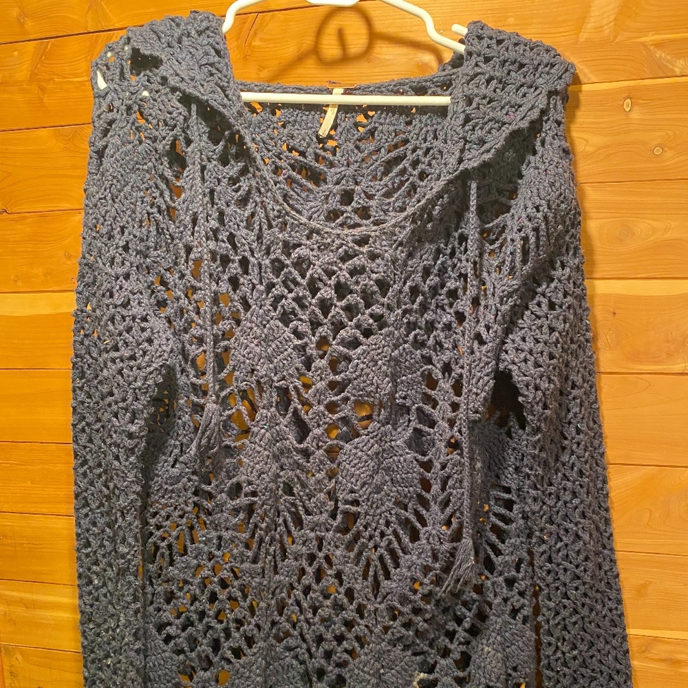Free People hooded crochet top